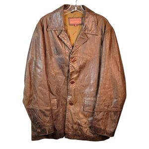 Redskins Territoire Brown Leather Native American Western All Weather Jacket XL